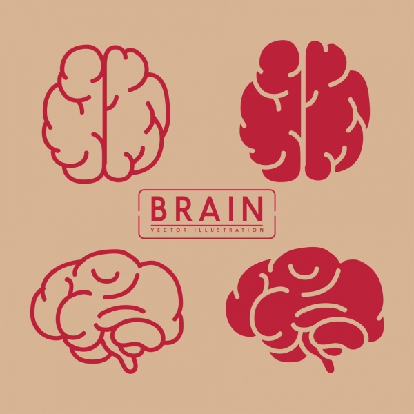 mózg ikony kolekcji czerwona Płaska konstrukcja
