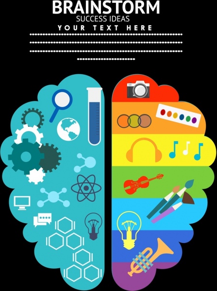 Brainstorming-Hintergrund farbig verschiedene flache Symbole Dekor