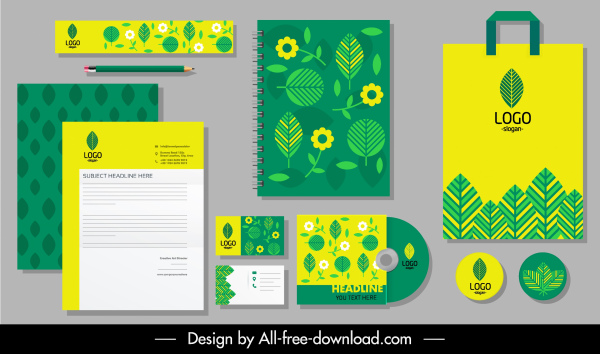 l’identité de marque définit le décor vert jaune de flore plate de feuille plate