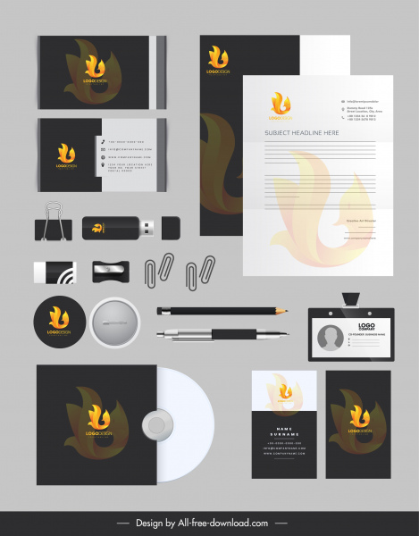 Branding-Identität setzt Feuer Logo Dekor dunkles Design
