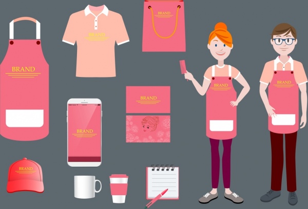 merek identitas pink desain set berbagai ikon
