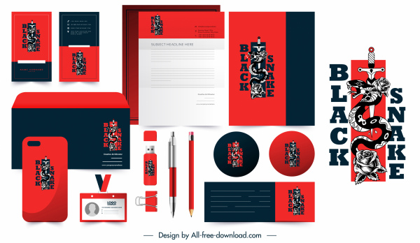 Branding Identity Sets Schlange Schwert Rose Logo Dekor