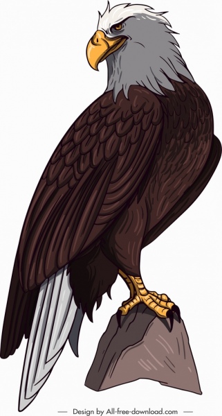 ícone da águia corajosa empoleirando esboço dos desenhos animados do gesto