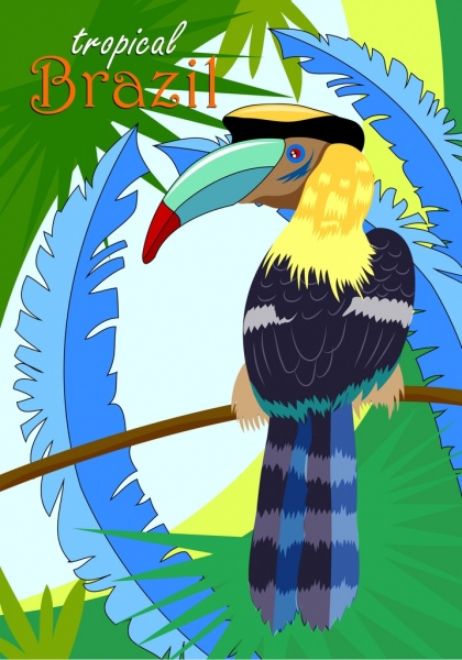 巴西广告背景五颜六色的叶子鹦鹉图标装饰