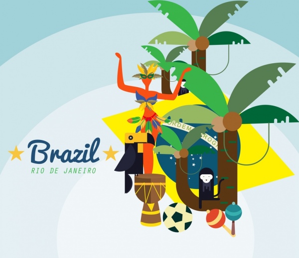 Brezilya Reklam Afişi Renkli Simgeler Dekor