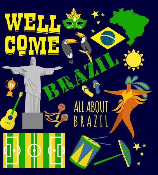 Brasil Banner Publicitário Colorido Elementos de Design Nacional