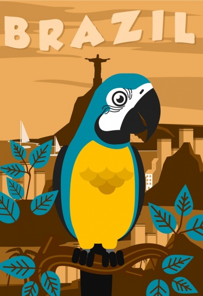 ブラジルの広告バナーオウムの風景の装飾クローズアップデザイン