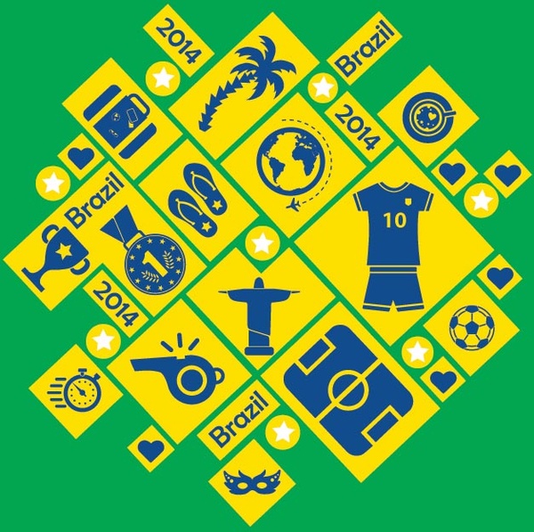 Бразилия и футбол иконки вектор