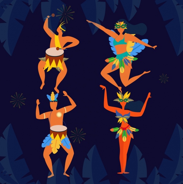 พื้นหลังบราซิลนักเต้นชาติพันธุ์ไอคอนตัวการ์ตูน