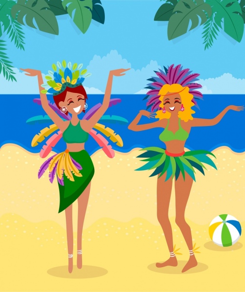 diseño de dibujos animados iconos de playa Brasil fondo bailarina