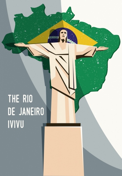 Bandeira de fundo Brasil mapa estátua ícones decoração