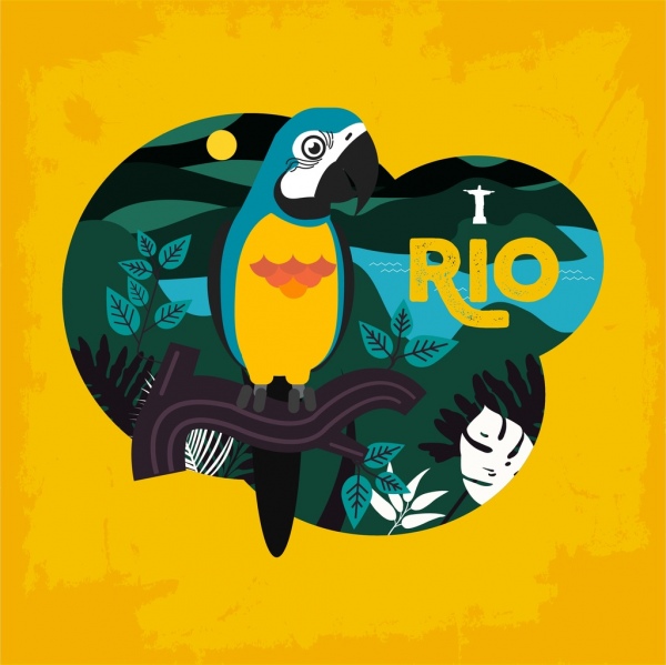 브라질 배경 앵무새 동상 아이콘 다채로운 고전적인 장식