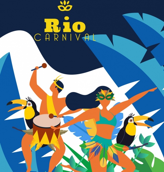 Бразилия Карнавал Баннер Танцор Иконки Маска Логотип Декор