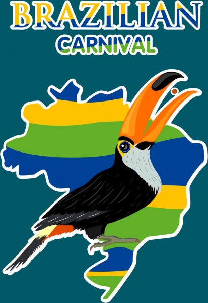 Brasil Karnaval Banner Peta Bangsa Burung Beo Ikon Dekorasi