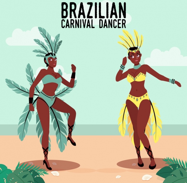 ブラジルのカーニバルバナー、伝統的なダンサー、アイコン、装飾