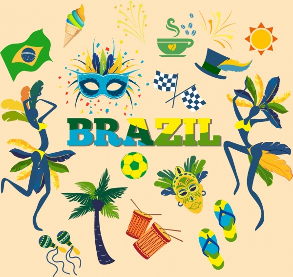 Brasile elementi di design icone nazionali colorate