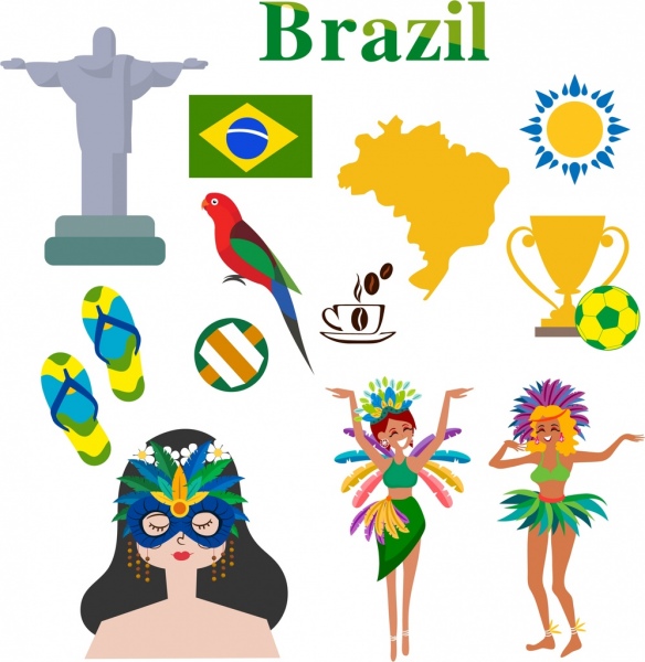 Brésil design éléments icônes symboles colorés