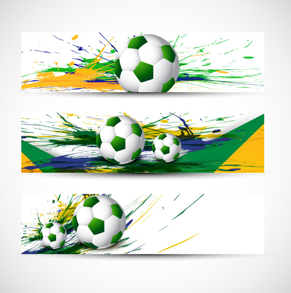 Brasile bandiera colori tre grunge intestazione impostata illustrazione vettoriale pallone da calcio