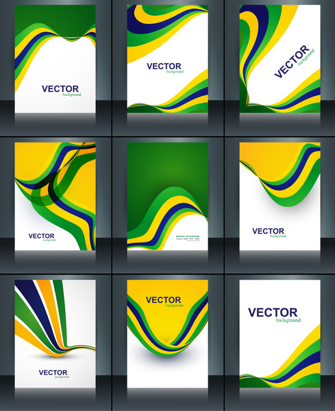Brasil bendera konsep koleksi indah brosur template bisnis gelombang presentasi refleksi vektor