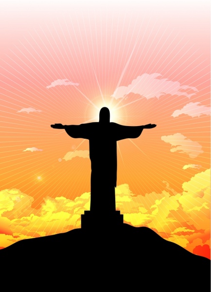 Бразилия пейзаж фона дизайн силуэт значок статуя Христа