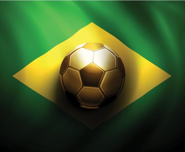 Bandera de Brasil con balón de fútbol dentro de vector