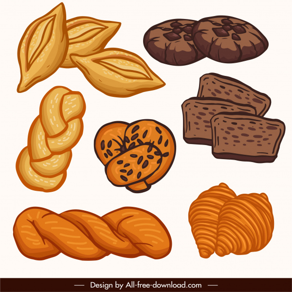 iconos de pastel de pan clásico boceto dibujado a mano