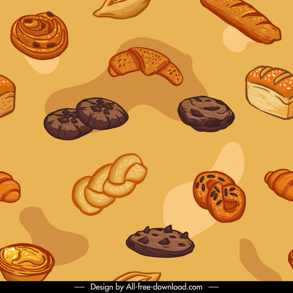 plantilla de patrón de pastel de pan clásica que repite boceto dibujado a mano