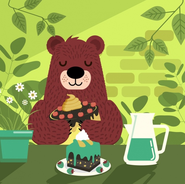 перерыв время фон медведь торты иконки мультфильм дизайн