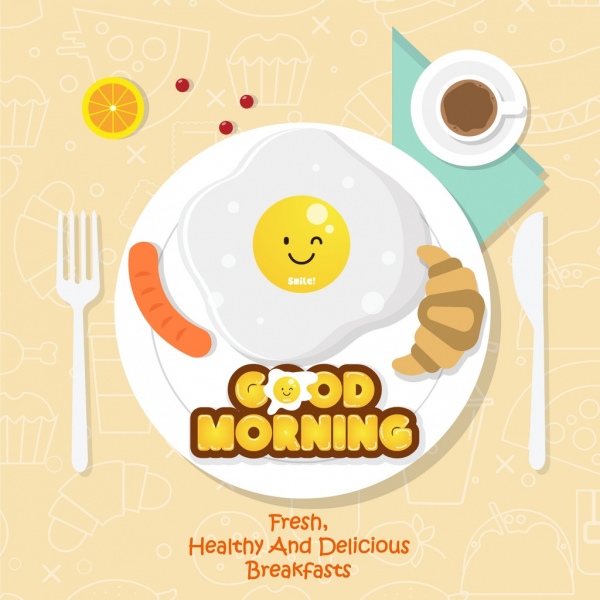 Frühstück Werbung Geschirr stilisiert Essen Symbole Dekor