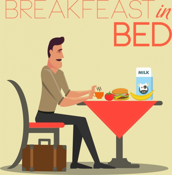 โฆษณาออกแบบการ์ตูนไอคอนตารางอาหารคนอาหารเช้า