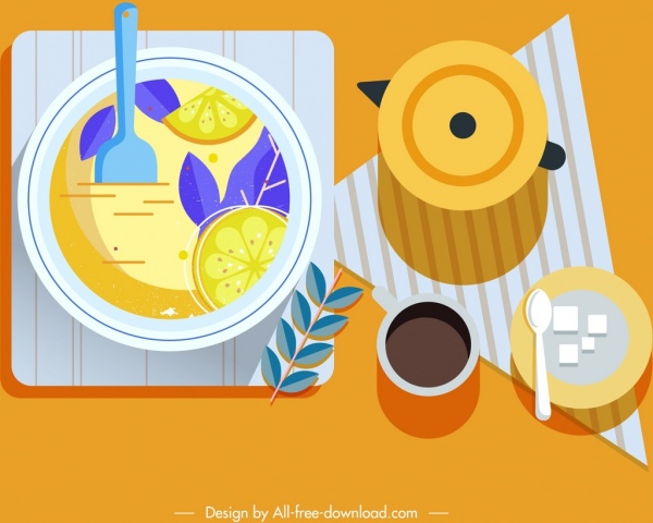 Kahvaltı Arka Plan Gıda Simgeleri Renkli Klasik Tasarım