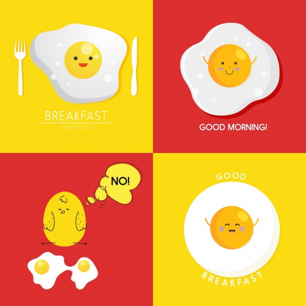 Sarapan banner set ikon bergaya goreng telur