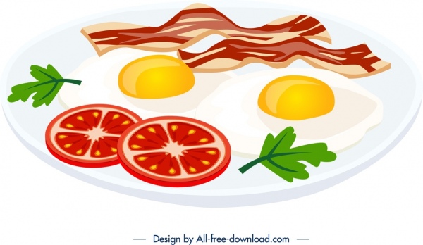café da manhã cozinha modelo bacon ovo tomate ícones