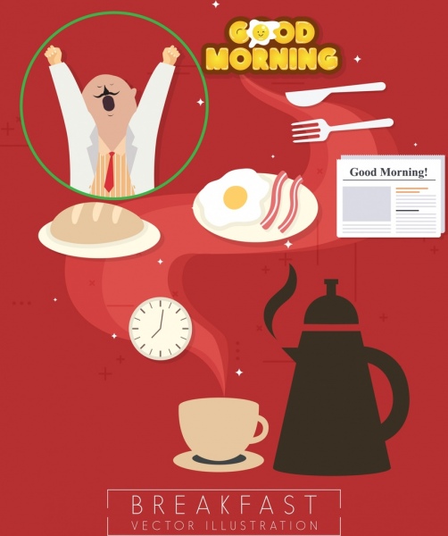 Frühstücksdesignelemente verschiedenfarbige Symbole