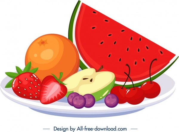 ikon makanan penutup sarapan dekorasi buah-buahan segar desain warna-warni