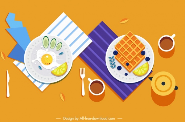 朝食、食べ物、背景、古典的でカラフルなフラットデザイン