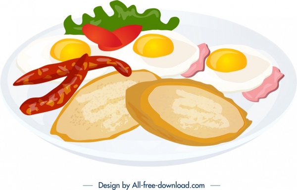 Desayuno icono tocino pan huevo ingredientes decoración