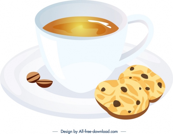 biểu tượng bữa ăn sáng ly cà phê Biscuit trang trí sáng 3D