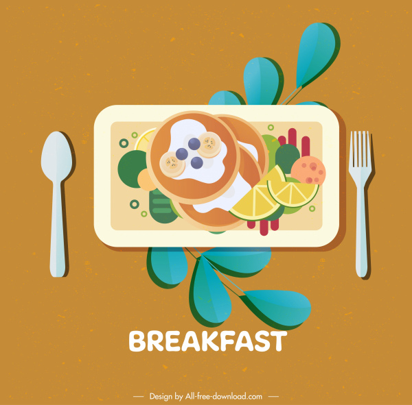 早餐图标五颜六色古典平面设计
