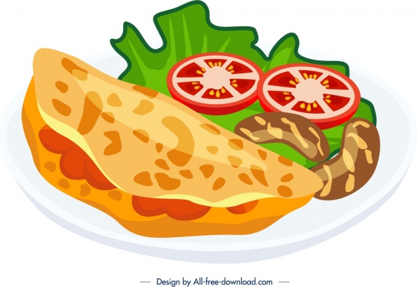 ikony ikona kolorowy kiełbasa pomidor omlet projekt śniadanie