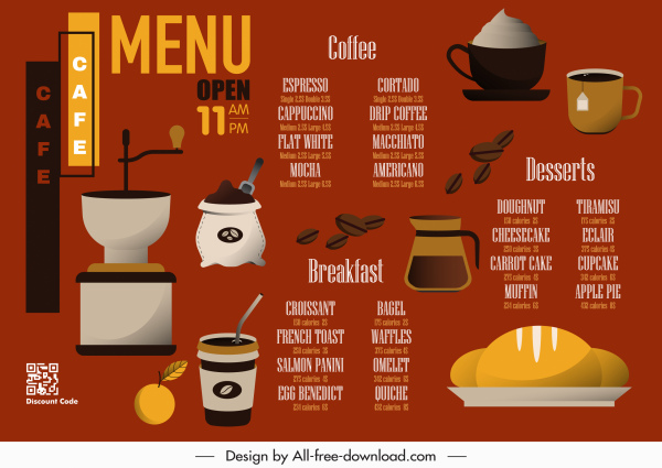 template menu sarapan kafe sketsa cangkir kacang roti