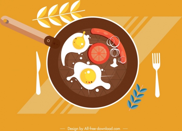 Lukisan persiapan sarapan pan ikon makanan desain datar