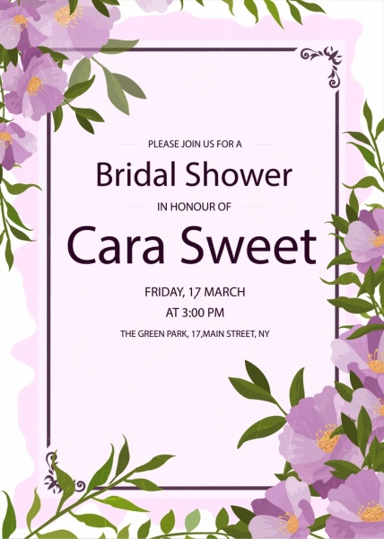 ブライダル シャワーの招待状カードすみれ色の花装飾