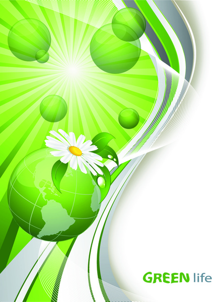 latar belakang hijau yang cerah dengan bunga vektor