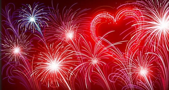 Bright Heartshaped Fireworks Vector