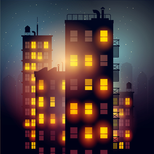 Đèn sáng choang vector nền thành phố vào ban đêm.