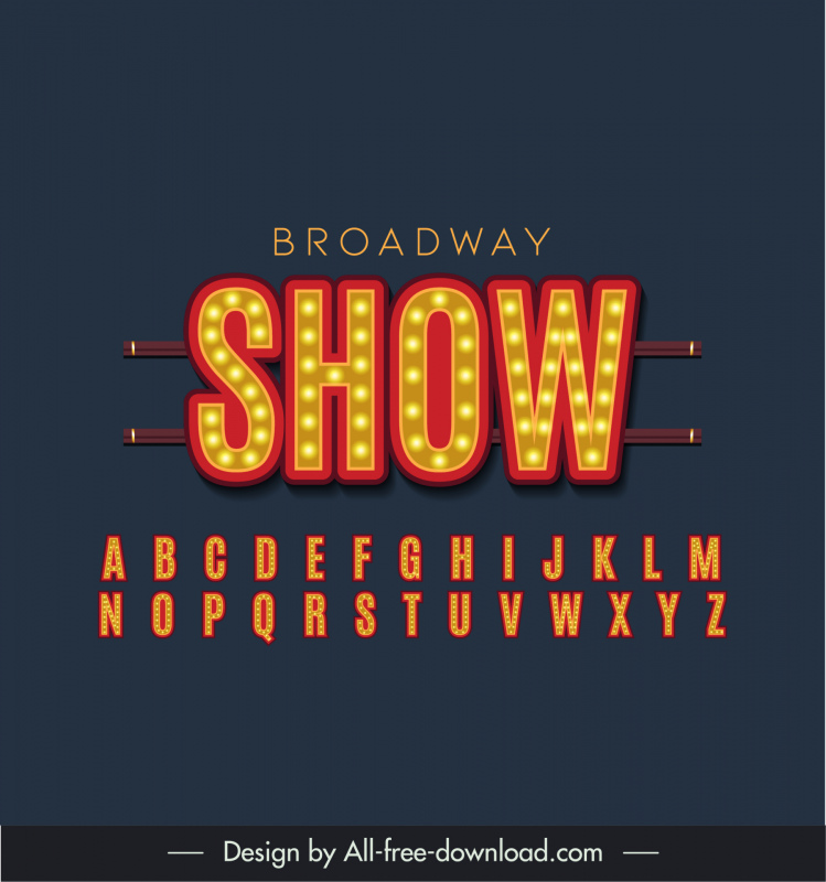 broadway anúncio modelo de placa elegante luzes planas alfabeto textos decoração