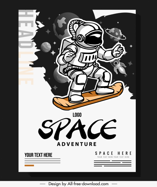 folleto portada plantilla surf astronauta elementos espaciales decoración