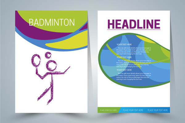 Conception de brochure avec illustration de joueur de badminton