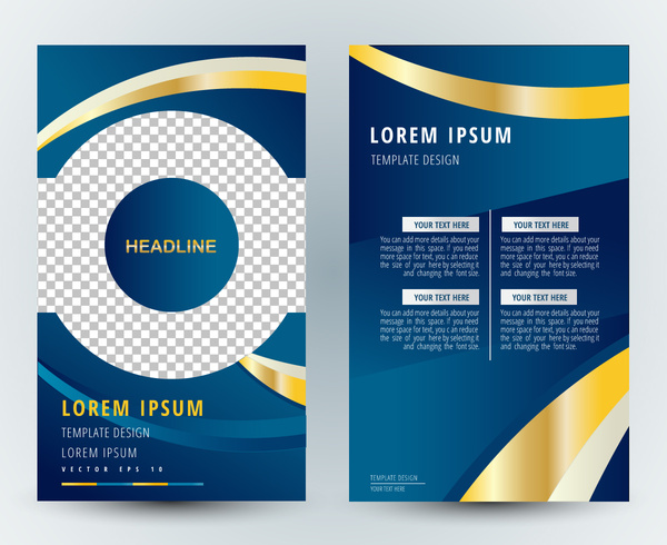 Conception de brochure avec des carreaux bleus et des courbes